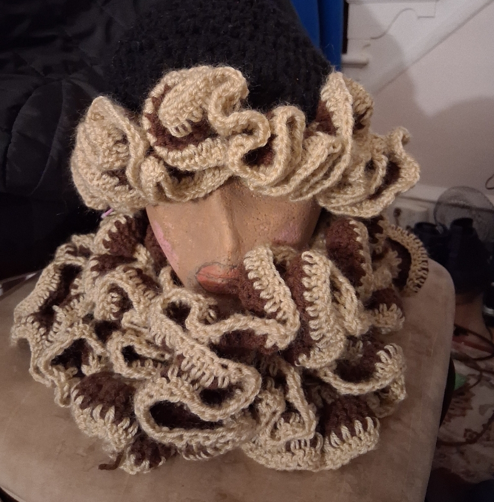 Handcrafted Beige and Brown Knit Scarf and Hat Set